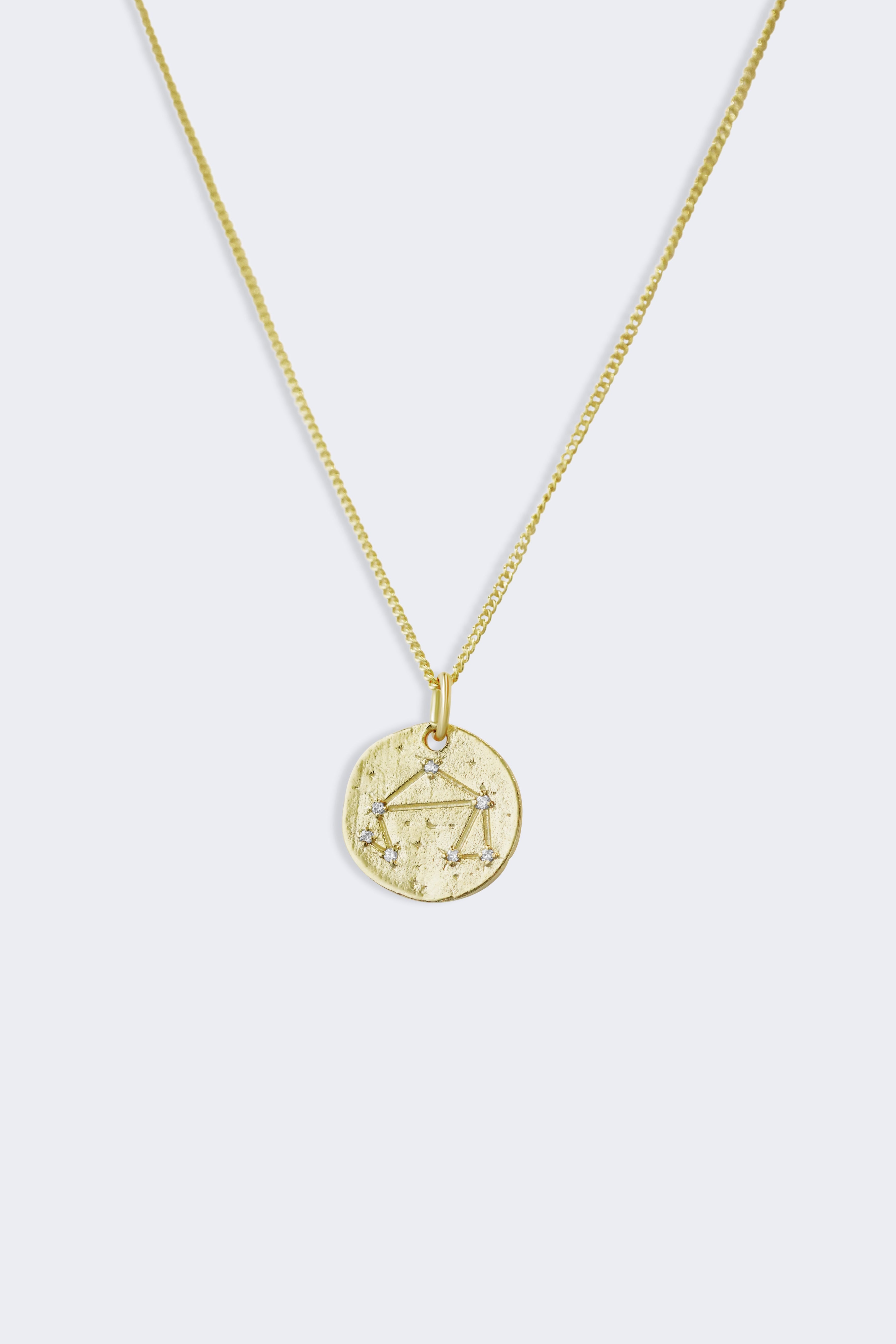 Libra star constellation necklace, textured pendant engraved with the Libra constellation set with small zircons as stars