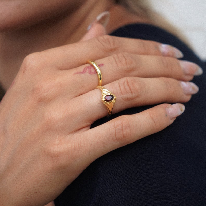 Ring Red Garnet 14k Gold Vermeil with Pebble Setting - Statement Ring