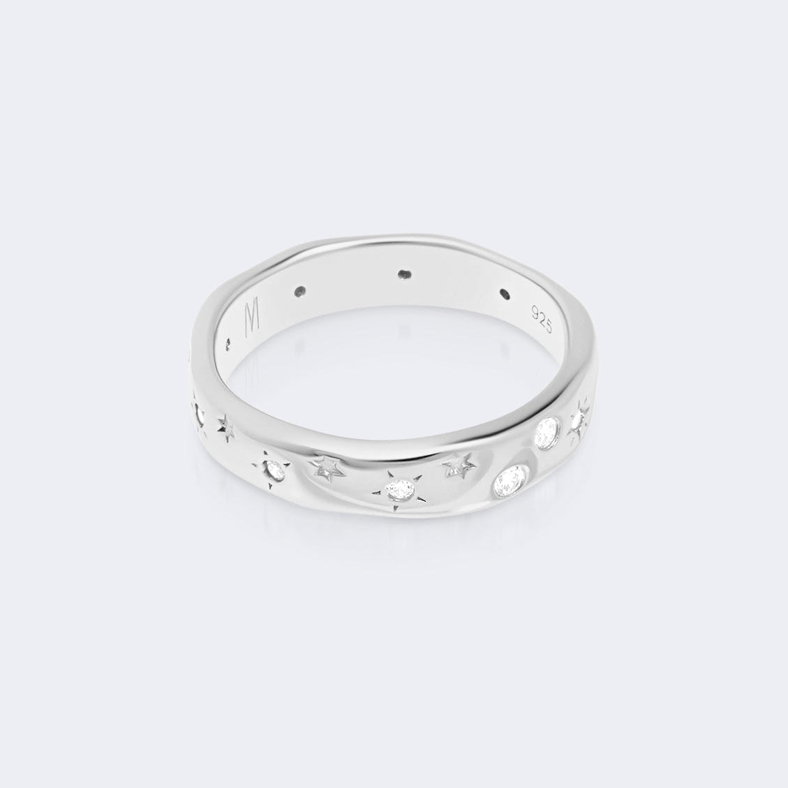Sterling silver band ring with starry detail elegant style