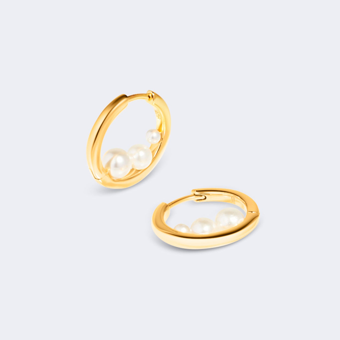 Delphine Pearl Earrings 18k Gold Vermeil with Floating Pearls - Bridal Hoop Earrings