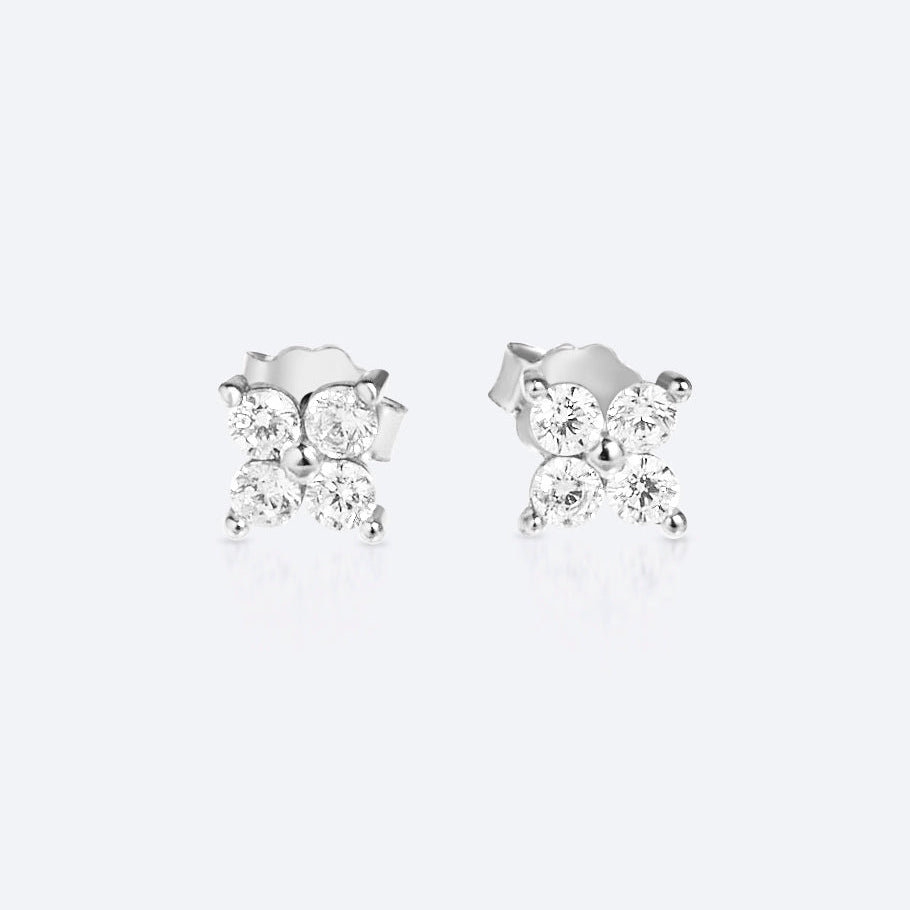 Gold Clover Studs with Zircon Stones and Butterfly Backing - Timeless Everyday Earrings