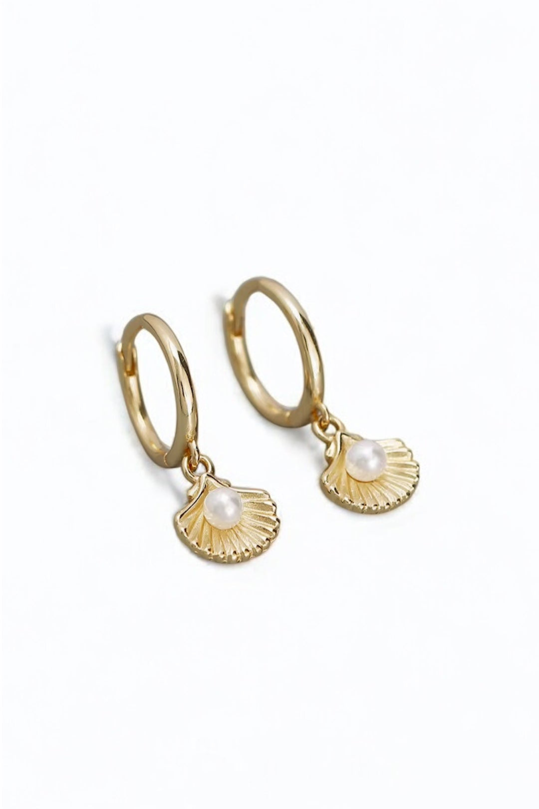 Shell & Pearl Huggie Earrings