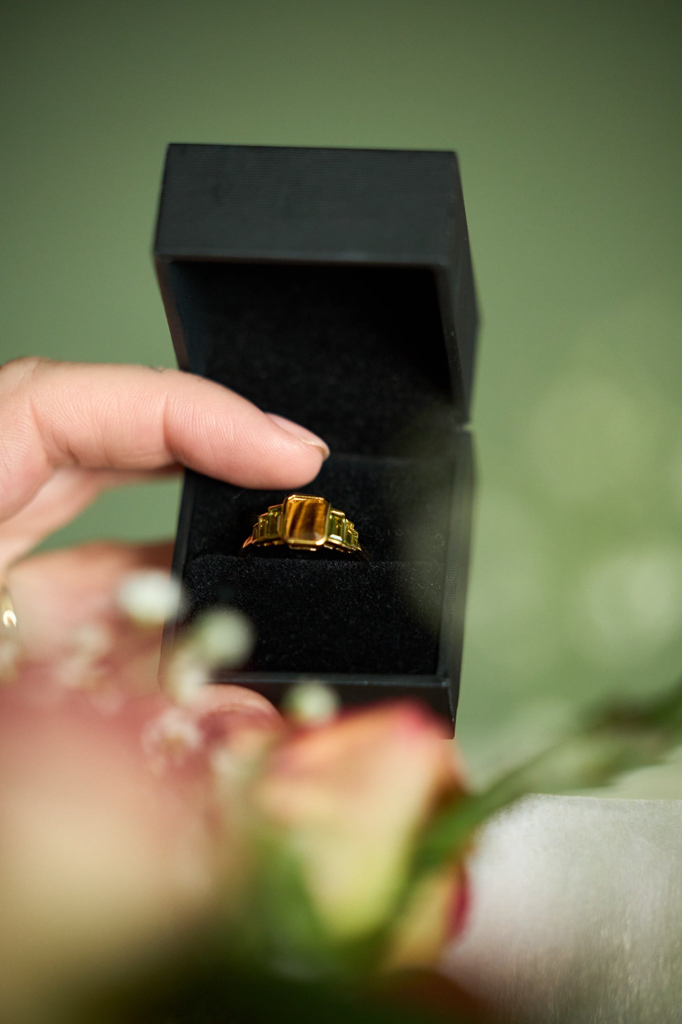 Tigers eye green peridot art deco inspired ring jewellery 