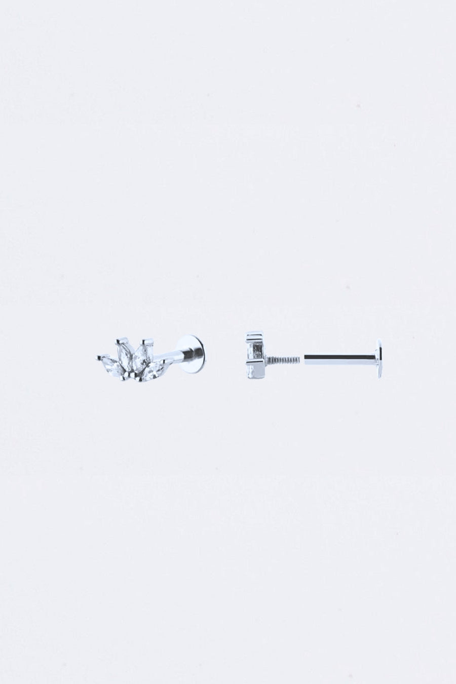 Clover Flat Back Studs 14k Gold Plated with Clear Zircon Gems - Sterling Silver