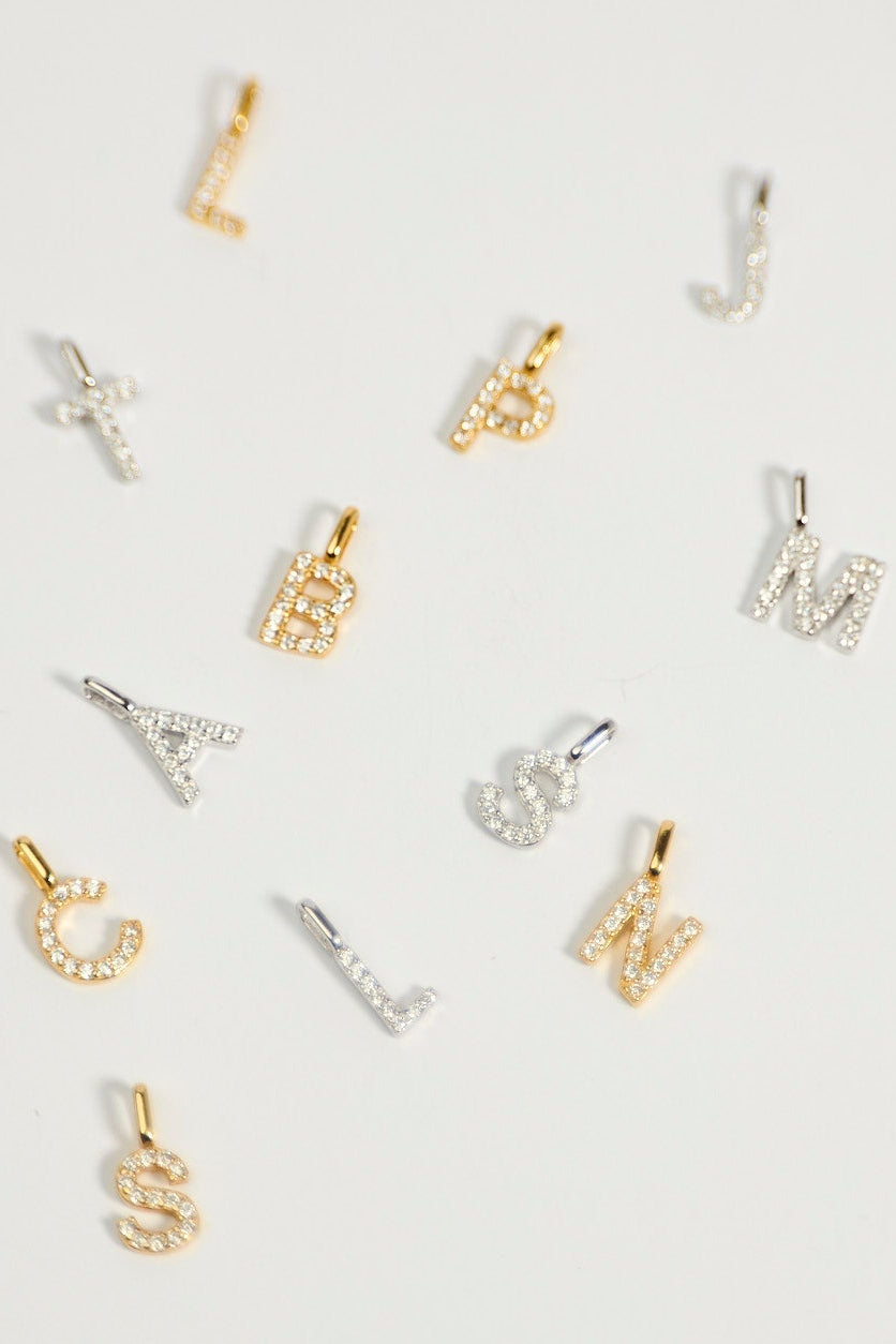 Letter Initial A-Z pendant and chain with Zircons. MarauxJewellery