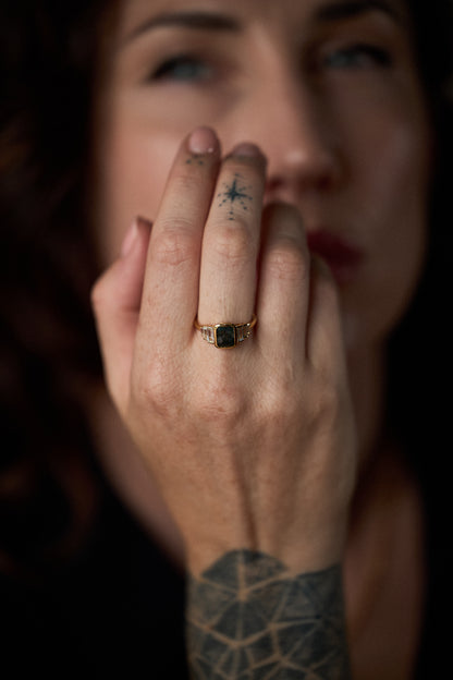 Maraux Green Moss Agate Art Deco Inspired Ring