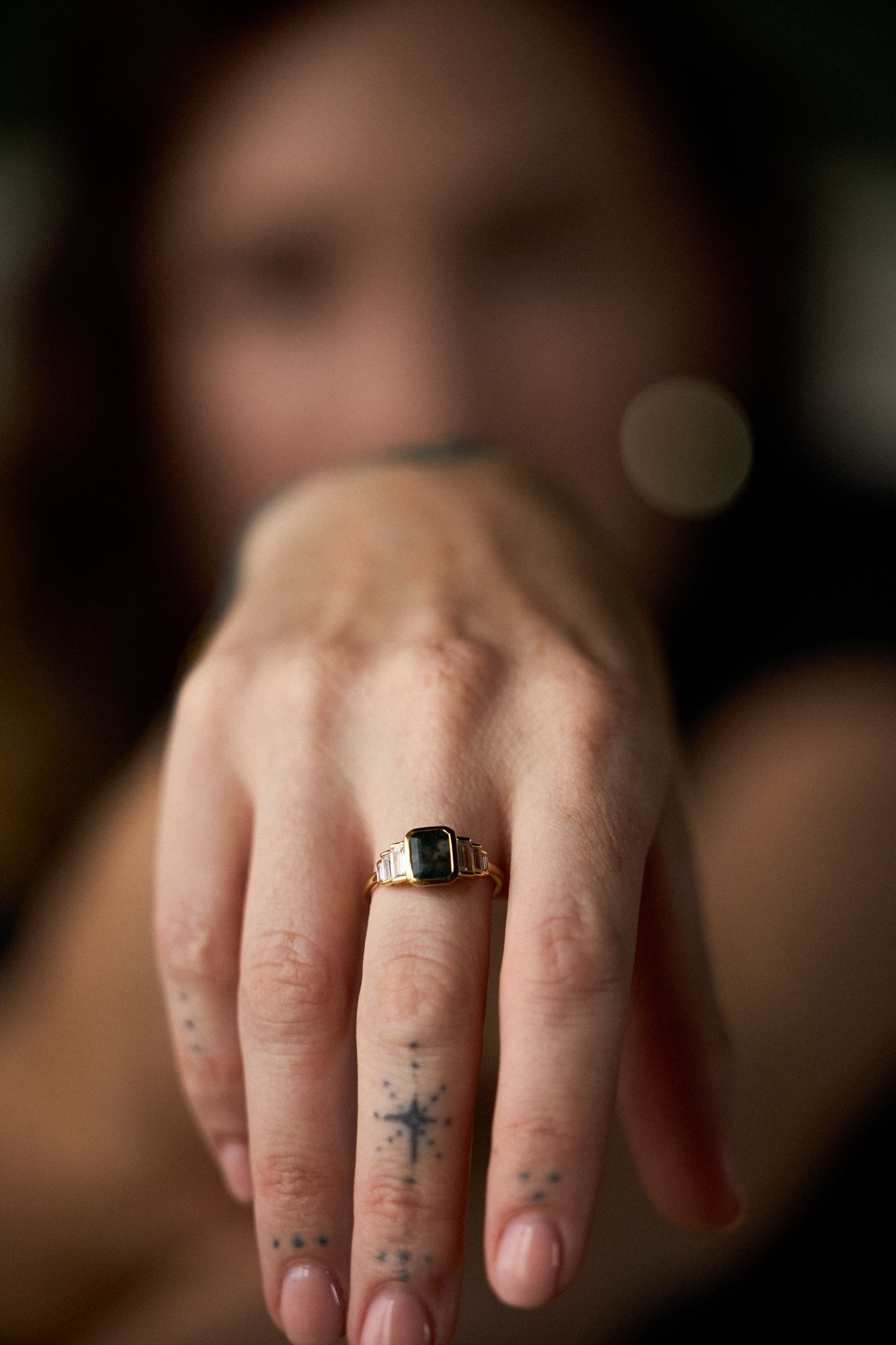 Maraux Green Moss Agate Art Deco Inspired Ring