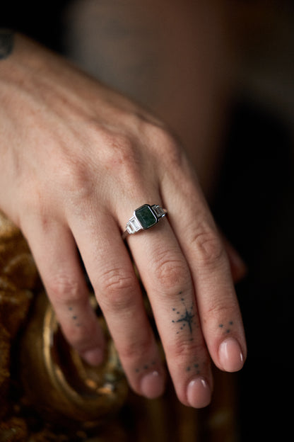 Maraux Green Moss Agate Art Deco Inspired Ring