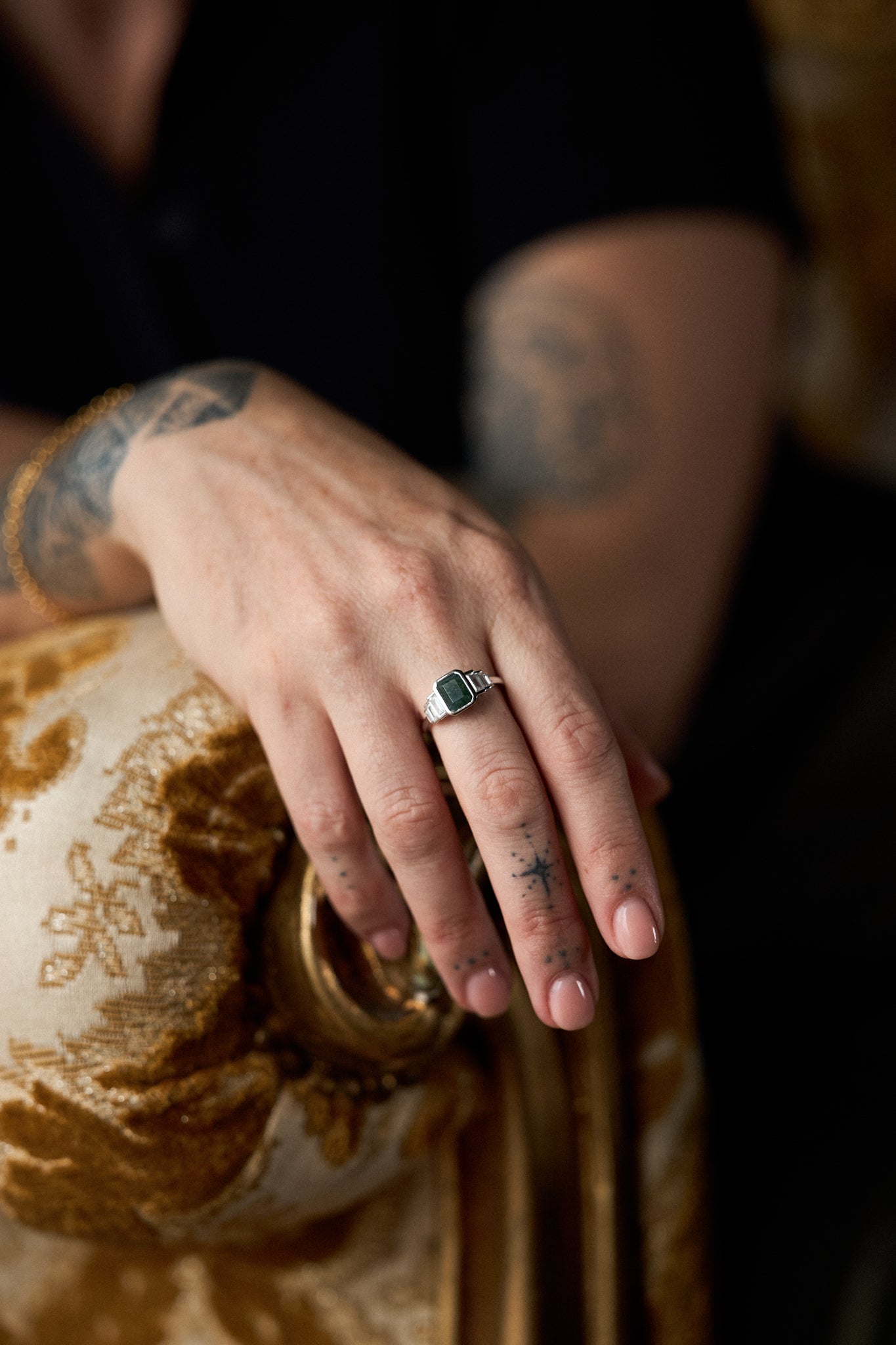 Maraux Green Moss Agate Art Deco Inspired Ring