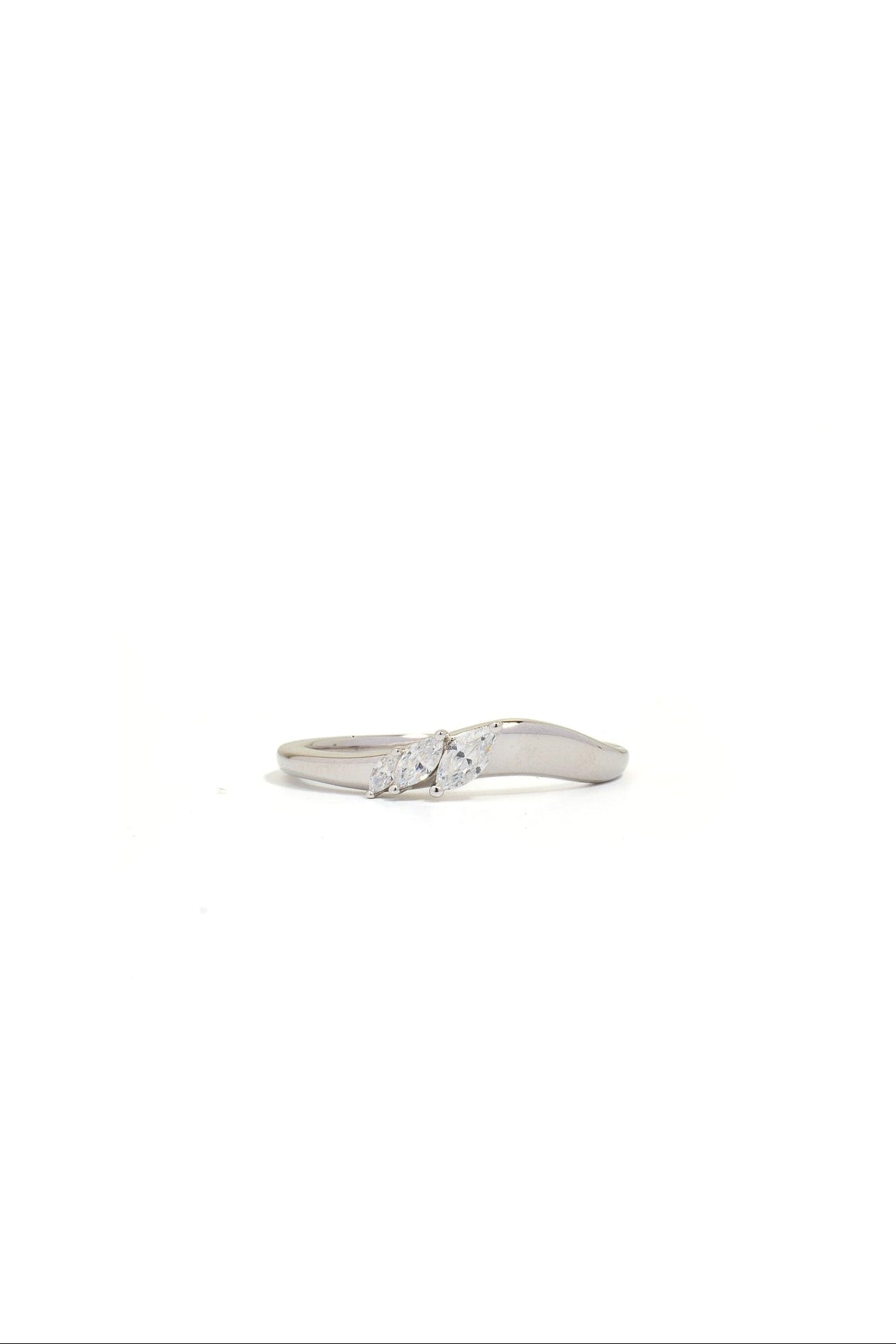 Silver ring with small stones on a white background